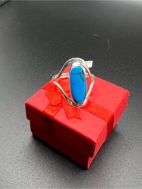 Vintage Handmade Sterling Silver 925 Turquoise Ring, Size 10